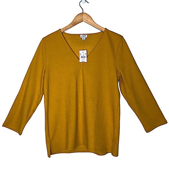 NWT J.Crew Textured V-neck three-quarter-sleeve tee Mustard Cotton Blend Size: M - Picture 1 of 9